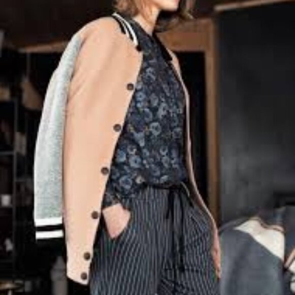 Dusty Rose Pink Varsity Long Knit Cardigan Sweater Coat - Picture 2 of 10